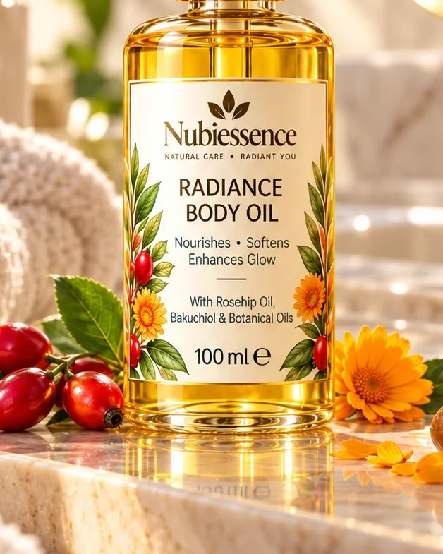 Radiance Body Oil label close-up
